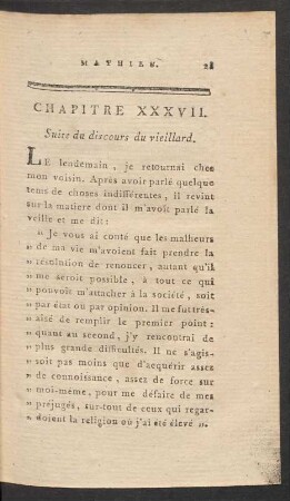 Chapitre XXXVII. Suite du discours du vieillard