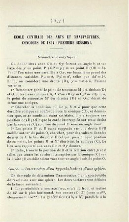École Centrale des Arts et Manufactures Concours de 1897. (Premièr Session).