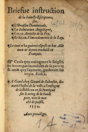Briefve instruction de la St. Escripture sus l'Oraison dominicale