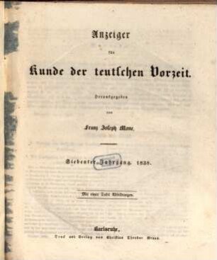 Anzeiger für Kunde der deutschen Vorzeit : Organ d. Germanischen Museums, 7. 1838