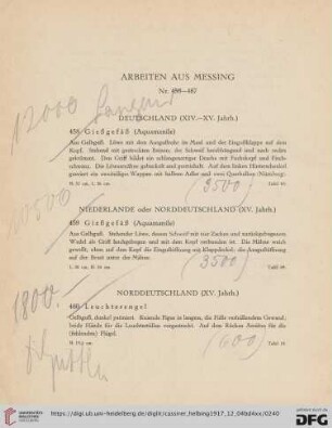 Arbeiten aus Messing (Nr. 458-467)