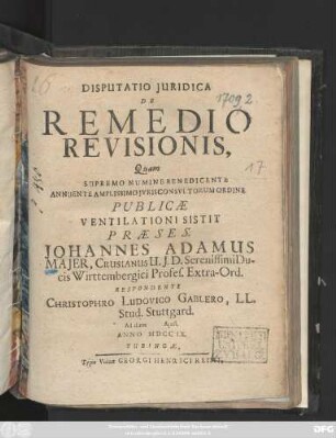 Disputatio Juridica De Remedio Revisionis