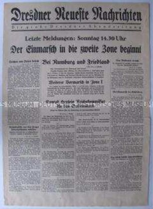 Abendausgabe (Nachrichtenblatt) der "Dresdner Neueste Nachrichten" zur Ernennung von Henlein zum Reichskommissar für das Sudetenland