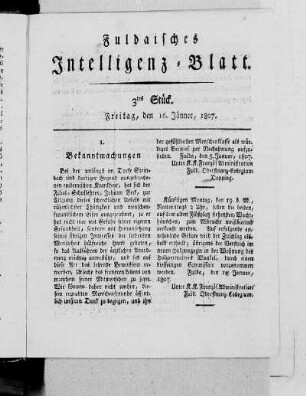 3tes Stück, Ausgabe vom 16. Jänner, 1807