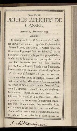 No XVIII (Samedi 27 Décembre 1783)