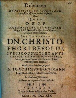 Disputatio De Processu Iudiciario, Cum quibusdam observationibus Austriaci Fori