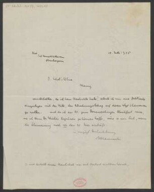 Brief an B. Schott's Söhne : 10.07.1925