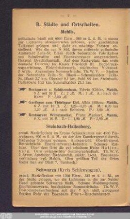 B. Städte und Ortschaften.