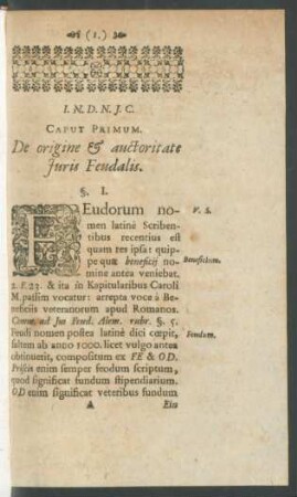 Caput Primum. De origine & auctoritate Juris Feudalis