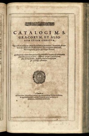 Catalogi M. S. Græcorum, Et Aliorum Etiam Codicum.