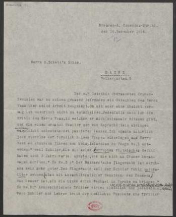 Brief an Ludwig Strecker an B. Schott's Söhne : 16.11.1914