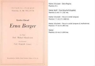 Lieder-Abend Erna Berger : Titania-Palast - Donnerstag, 21.Mai 1953