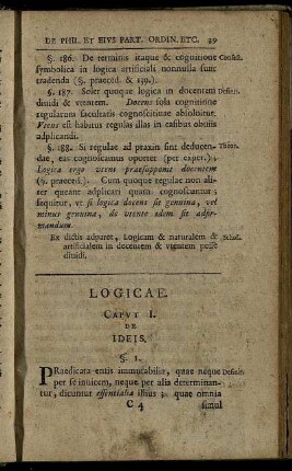 Caput I. De Ideis – Caput III. De Definitionibus