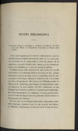 Revista Bibliográfica - Literatura mexicana: - periódos y escritores