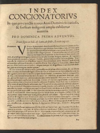 Index Concionatorius In quo pro cunctis totius Anni Dorminicis curioso, & forsitan indigenti ampla exhibetur materia.