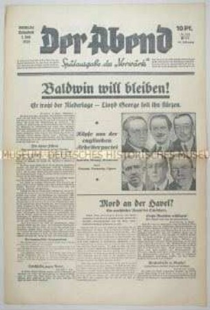 Sozialdemokratische Abendzeitung "Der Abend" u.a. zum Wahlausgang in Großbritannien