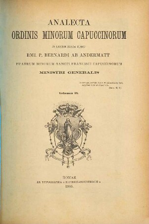Analecta Ordinis Fratrum Minorum Capuccinorum. 4. 1888