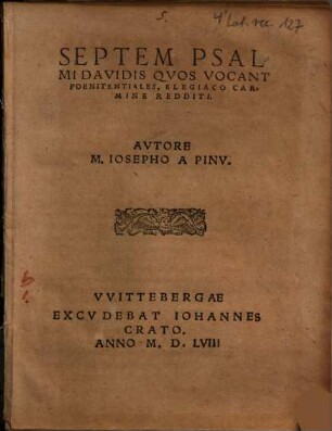 Septem psalmi Davidis ... poenitentiales : elegiaco carmine redditi