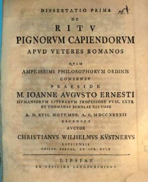 Dissertatio prima de ritu pignorum capiendorum apud veteres Romanos