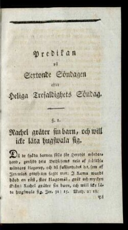 Predikan på Sextonde Söndagen efter Heliga Trefaldighets Söndag.