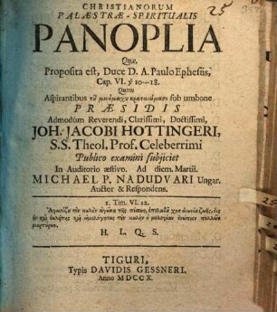 Christianorum palaestrae spiritualis panoplia