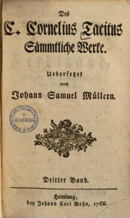 Des C. Cornelius Tacitus Sämmtliche Werke, 3