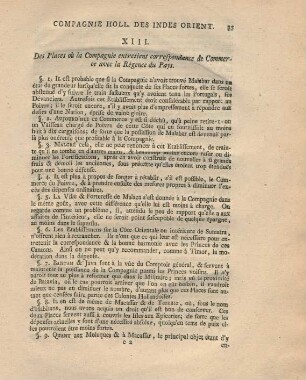 XIII. Des places où la Compagnie entretient correspondance de commerce avec la régence du pays