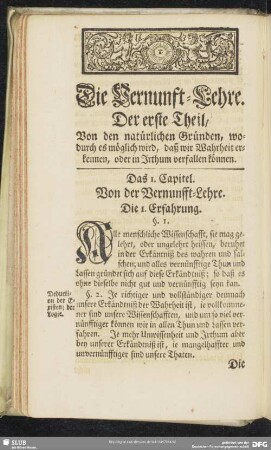 Das 1. Capitel. Von der Vernunfft-Lehre