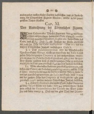 Cap. XI. Von Ausrechnung der Cörperlichen Figuren