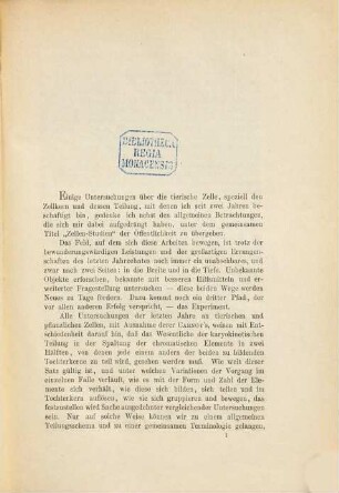 Zellen-Studien, 1. Die Bildung der Richtungskörper bei Ascaris megalocephala und Ascaris lumbricoides