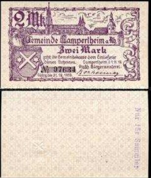 Lampertheim, Notgeld, 2 Mark