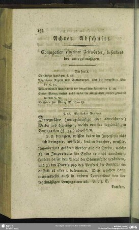 Achter Abschnitt. Conjugation einzelner Zeitwörter, besonders der unregelmäßigen