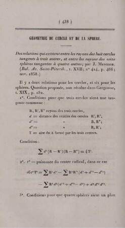 Géométrie du cercle et de la sphère.