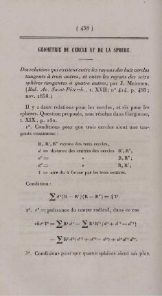 Géométrie du cercle et de la sphère.