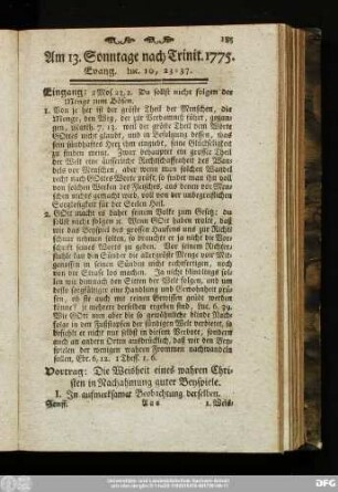 Am 13. Sonntage nach Trinit. 1775. Evang. Luc. 10, 23 - 37.