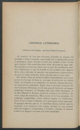 Crónica literaria : ("Cantos del Camino" por Luis Felipe Contardo)