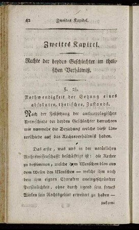 Zweites Kapitel. Rechte der beyden Geschlechter im thetischen Verhältniß.