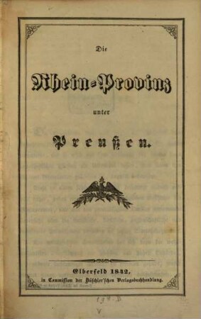 Die Rhein-Provinz unter Preußen