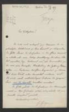 Brief von Josef Franz Freyn an Unbekannt