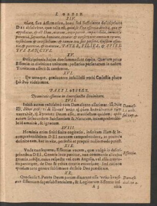 Pars I. Theseos. De unitate essentiae in Sacrosancta Divinitate.