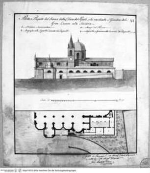 Rom, Auf- und Grundriss der Südseite von Santa Maria del Popolo