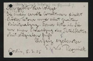 Postkarte an Max Marschalk : 05.03.1905