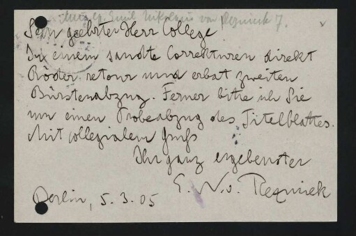 Postkarte an Max Marschalk : 05.03.1905