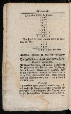Die dritte Species wird genennet Subtractio oder subtrahiren.