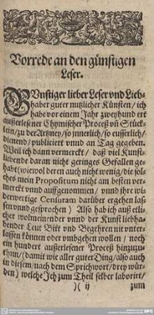 Vorrede an den günstigen Leser.