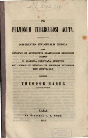 De pulmonum tuberculosi acuta : Diss. inaug. med.
