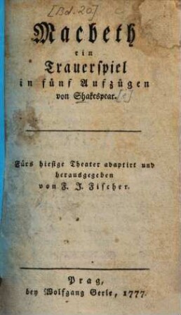 Macbeth : ein Trauerspiel in fünf Aufzügen