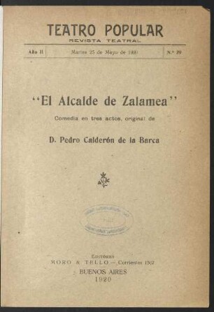 2.1920=Nr. 29: El alcalde de Zalamea : comedia en tres actos