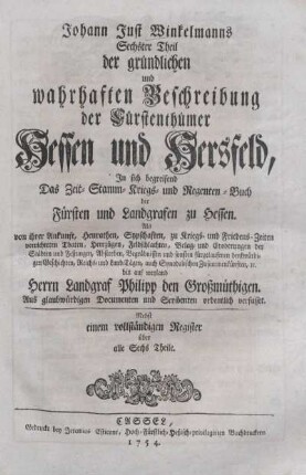 2: Johann-Just Winkelmanns Gründliche Und Warhafte Beschreibung der Fürstenthümer Hessen und Hersfeld