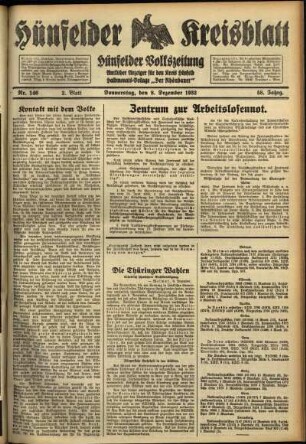 Zweite Ausgabe vom Donnerstag, den 08. Dezember 1932.